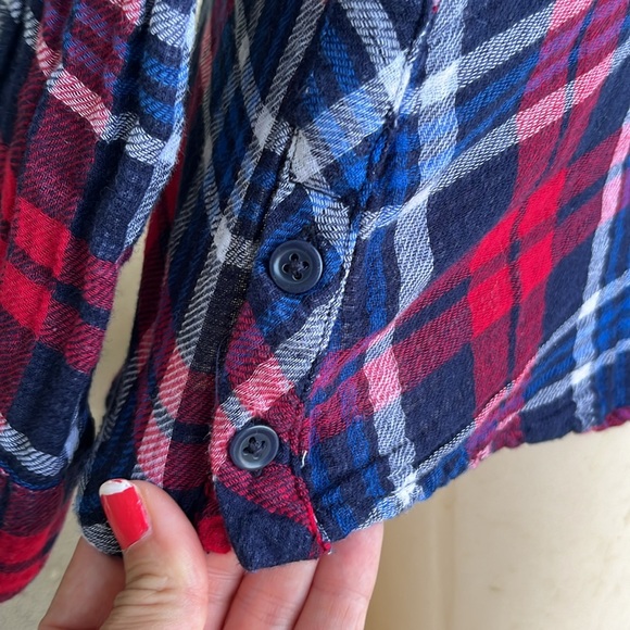 EUC plaid beach lunch lounge collection long sleeve cotton top - Picture 7 of 14